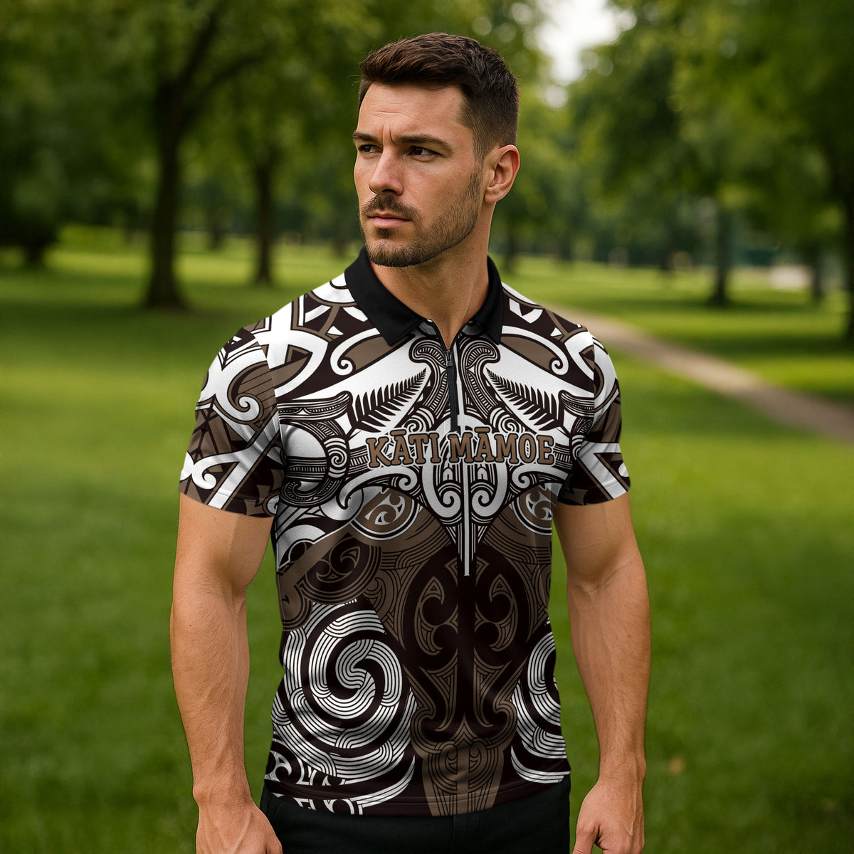 Personalised Maori Kati Mamoe Zipper Polo Shirt Silver Fern Kowhaiwhai Art LT01 - Polynesian Pride
