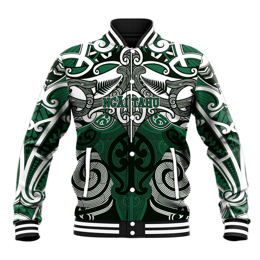 Personalised Maori Ngai Tahu Baseball Jacket Silver Fern Kowhaiwhai Art LT01 Unisex Green - Polynesian Pride