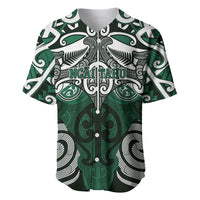 Personalised Maori Ngai Tahu Baseball Jersey Silver Fern Kowhaiwhai Art LT01 Green - Polynesian Pride
