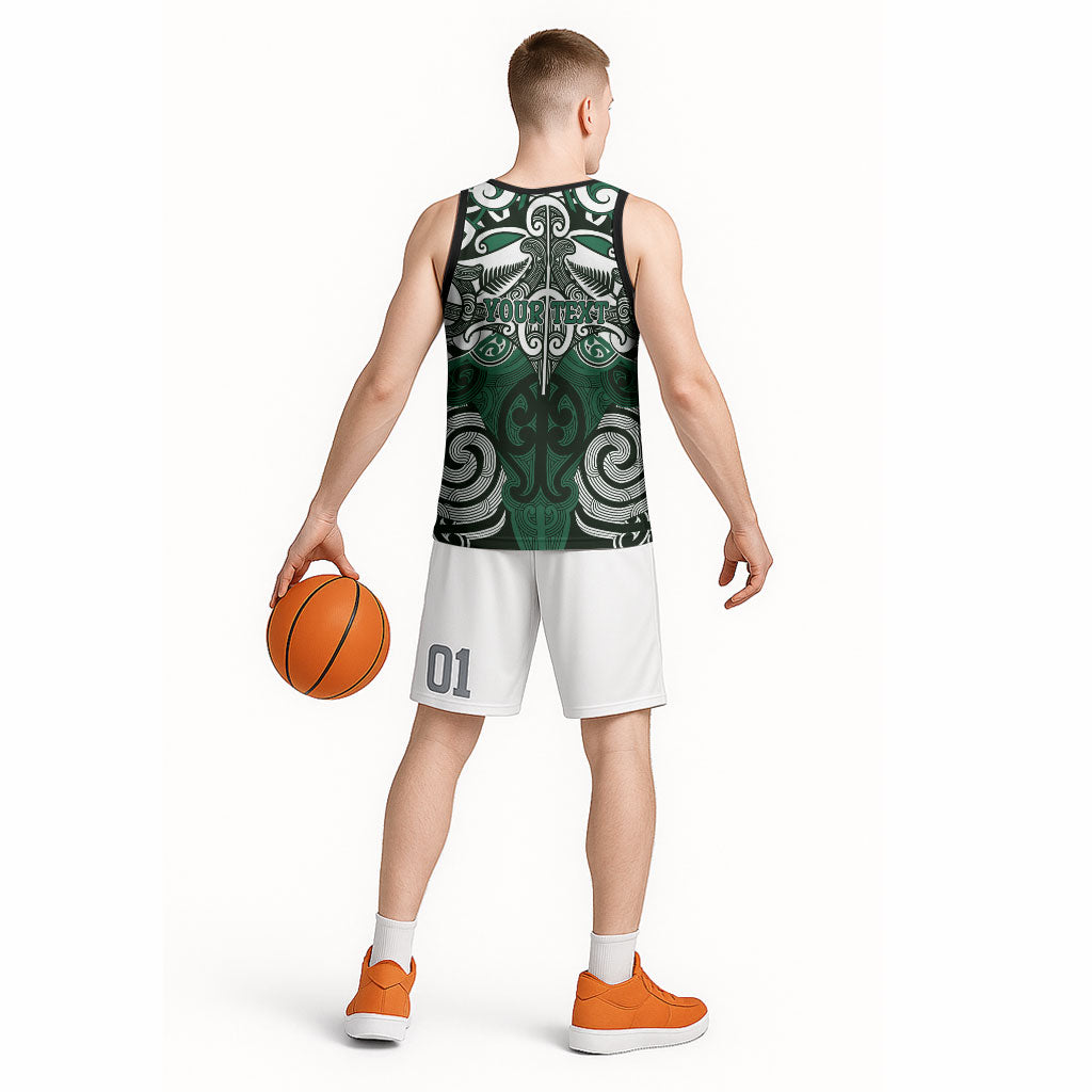 Personalised Maori Ngai Tahu Basketball Jersey Silver Fern Kowhaiwhai Art LT01 - Polynesian Pride