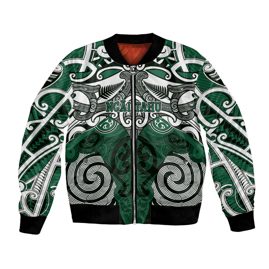 Personalised Maori Ngai Tahu Bomber Jacket Silver Fern Kowhaiwhai Art LT01 Unisex Green - Polynesian Pride