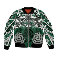 Personalised Maori Ngai Tahu Bomber Jacket Silver Fern Kowhaiwhai Art LT01 Unisex Green - Polynesian Pride