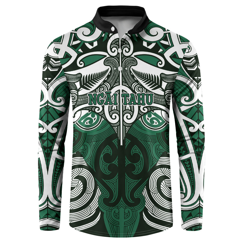 Personalised Maori Ngai Tahu Button Sweatshirt Silver Fern Kowhaiwhai Art LT01 Green - Polynesian Pride