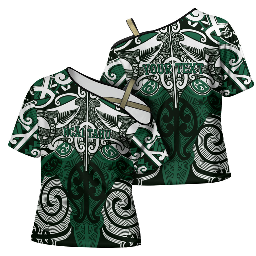 Personalised Maori Ngai Tahu Cross Shoulder Shirt Silver Fern Kowhaiwhai Art LT01 - Polynesian Pride