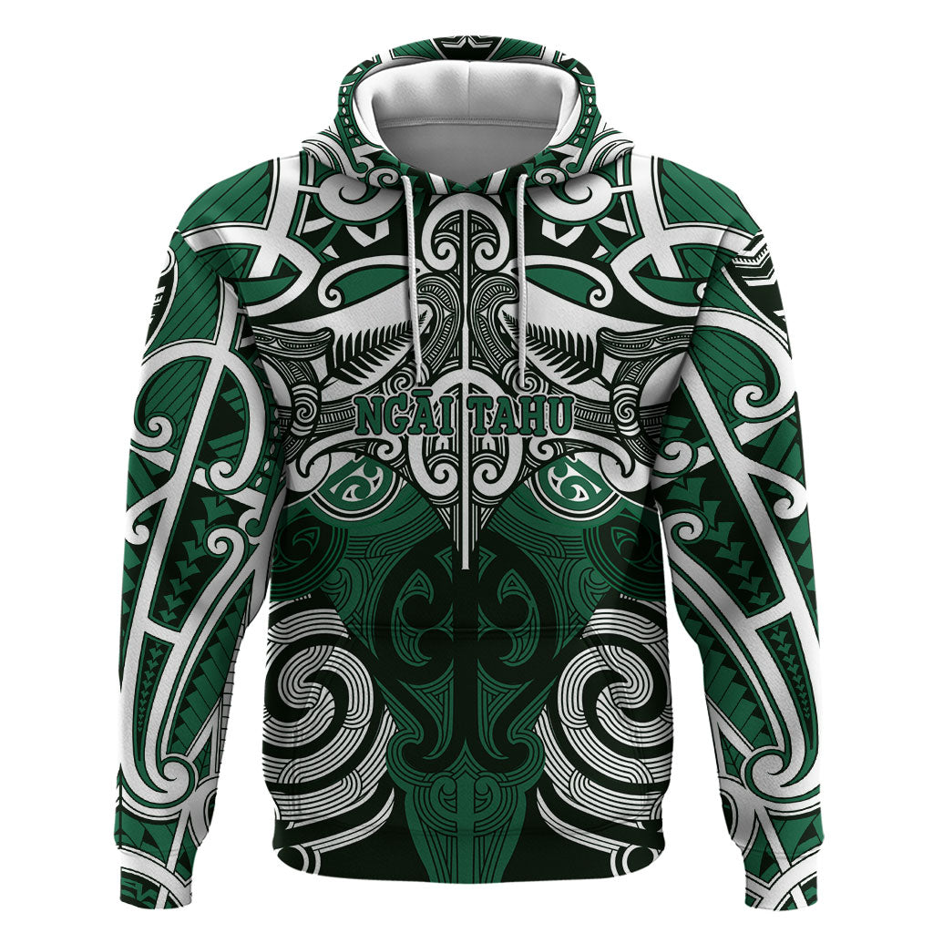 Personalised Maori Ngai Tahu Hoodie Silver Fern Kowhaiwhai Art LT01 Pullover Hoodie Green - Polynesian Pride