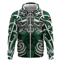 Personalised Maori Ngai Tahu Hoodie Silver Fern Kowhaiwhai Art LT01 Zip Hoodie Green - Polynesian Pride