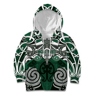 Personalised Maori Ngai Tahu Kid Hoodie Silver Fern Kowhaiwhai Art LT01 Hoodie Green - Polynesian Pride