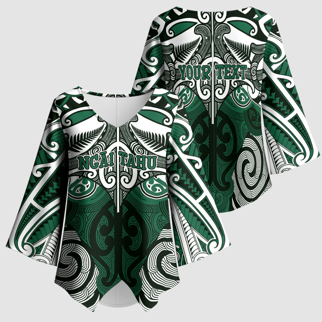 Personalised Maori Ngai Tahu Kimono Sleeve Blouse Silver Fern Kowhaiwhai Art LT01 - Polynesian Pride