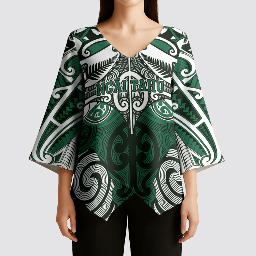 Personalised Maori Ngai Tahu Kimono Sleeve Blouse Silver Fern Kowhaiwhai Art LT01 - Polynesian Pride