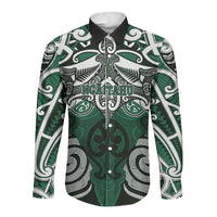 Personalised Maori Ngai Tahu Long Sleeve Button Shirt Silver Fern Kowhaiwhai Art LT01 Unisex Green - Polynesian Pride