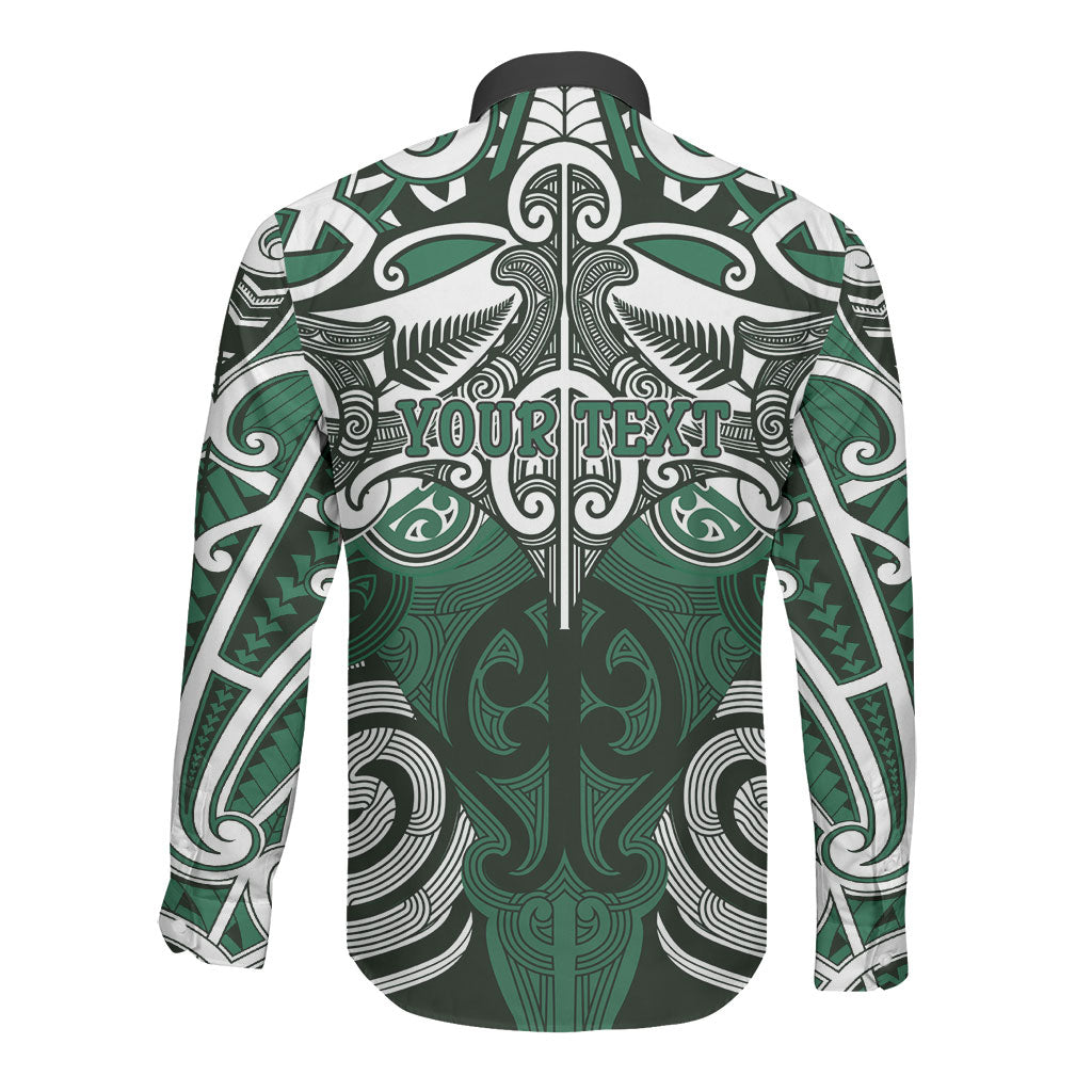 Personalised Maori Ngai Tahu Long Sleeve Button Shirt Silver Fern Kowhaiwhai Art LT01 - Polynesian Pride