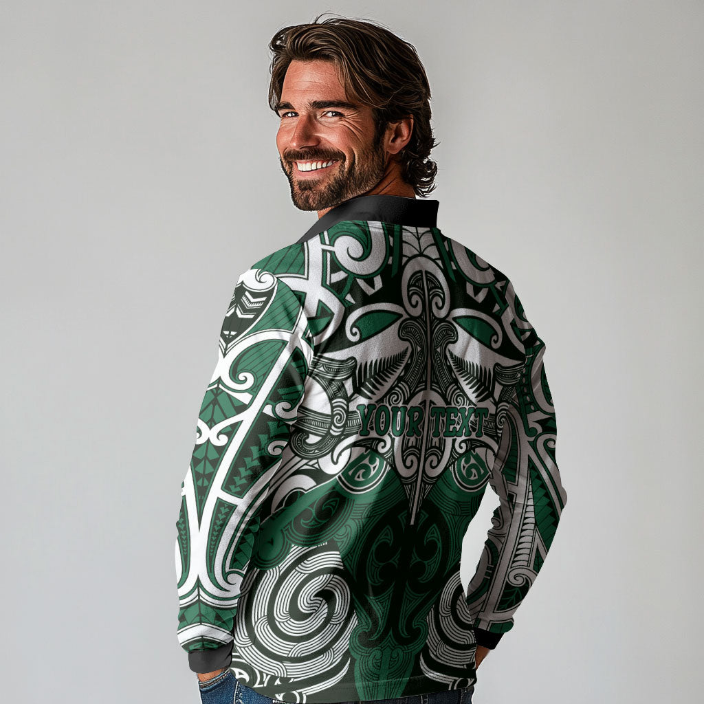 Personalised Maori Ngai Tahu Long Sleeve Polo Shirt Silver Fern Kowhaiwhai Art LT01 - Polynesian Pride