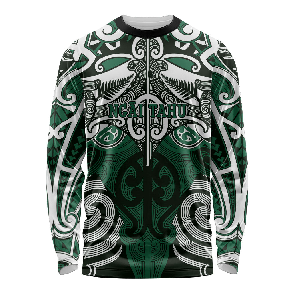 Personalised Maori Ngai Tahu Long Sleeve Shirt Silver Fern Kowhaiwhai Art LT01 Unisex Green - Polynesian Pride
