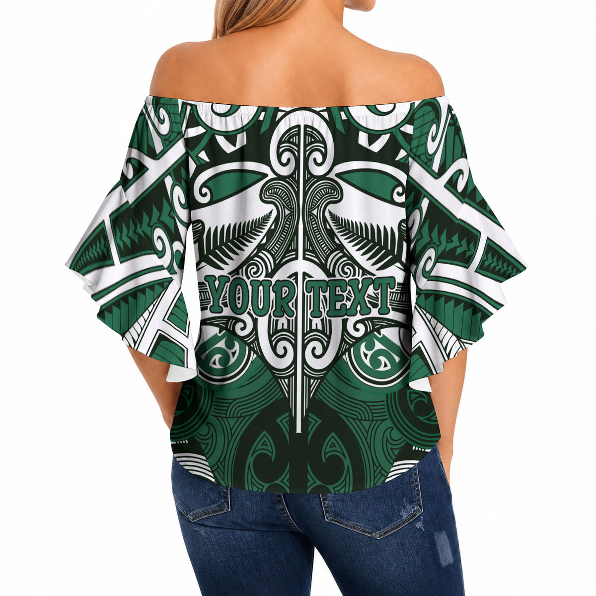 Personalised Maori Ngai Tahu Off Shoulder Wrap Waist Top Silver Fern Kowhaiwhai Art LT01 - Polynesian Pride