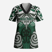 Personalised Maori Ngai Tahu Scrub Top Silver Fern Kowhaiwhai Art LT01 Adult Green - Polynesian Pride