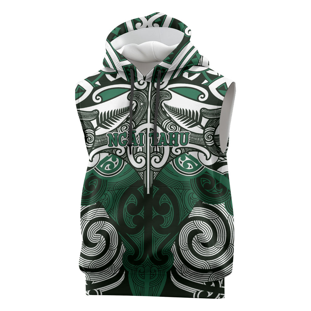 Personalised Maori Ngai Tahu Sleeveless Hoodie Silver Fern Kowhaiwhai Art LT01 Green - Polynesian Pride