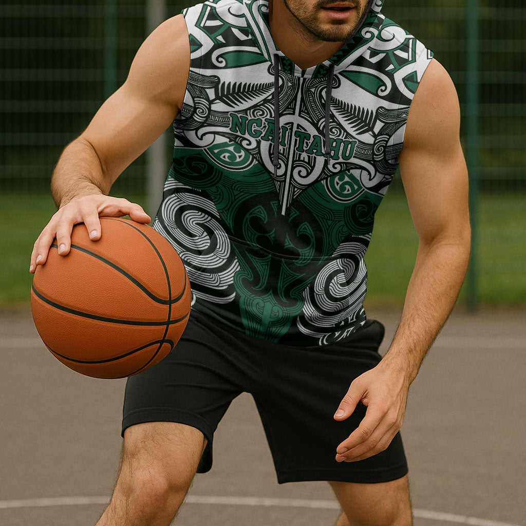 Personalised Maori Ngai Tahu Sleeveless Hoodie Silver Fern Kowhaiwhai Art LT01 - Polynesian Pride