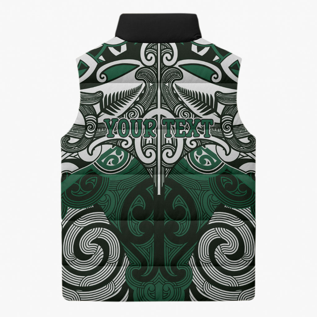 Personalised Maori Ngai Tahu Sleeveless Puffer Jacket Silver Fern Kowhaiwhai Art LT01 - Polynesian Pride