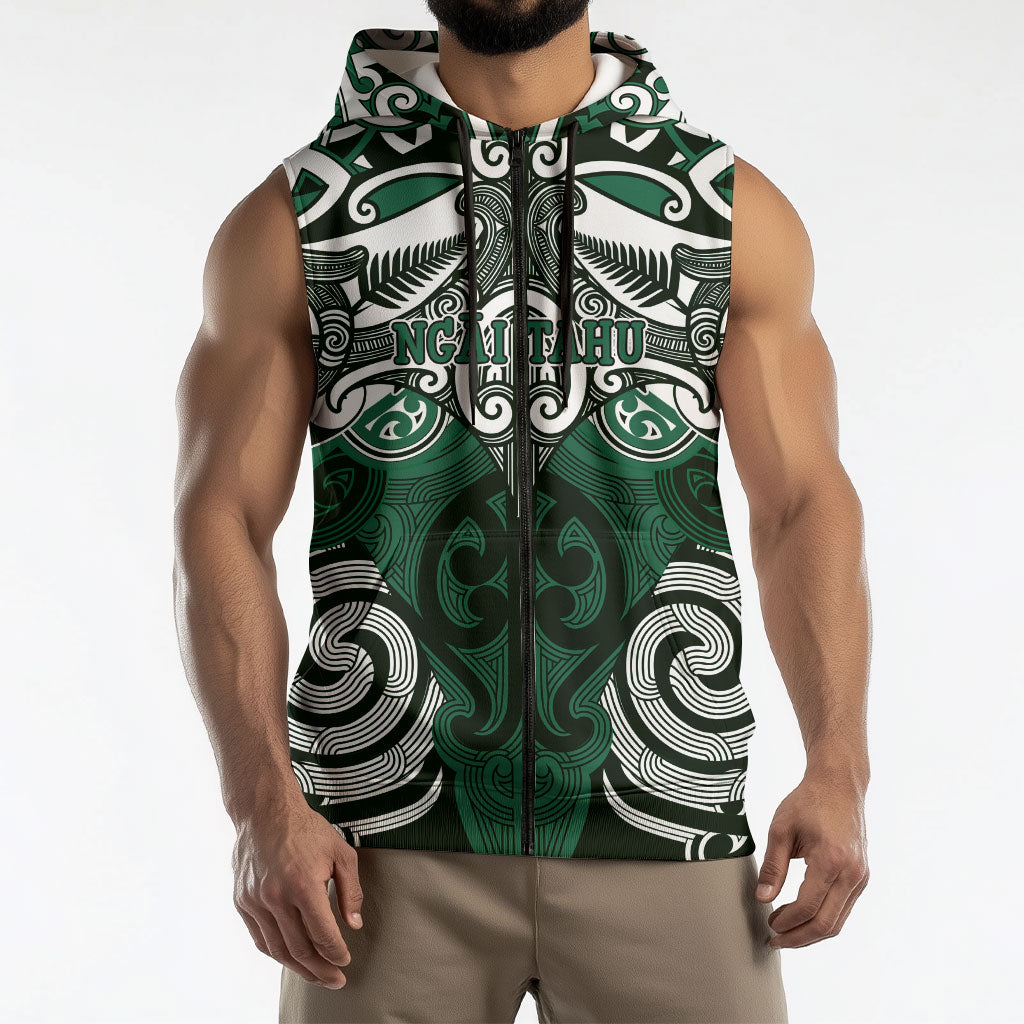 Personalised Maori Ngai Tahu Sleeveless Zip Hoodie Silver Fern Kowhaiwhai Art LT01 - Polynesian Pride