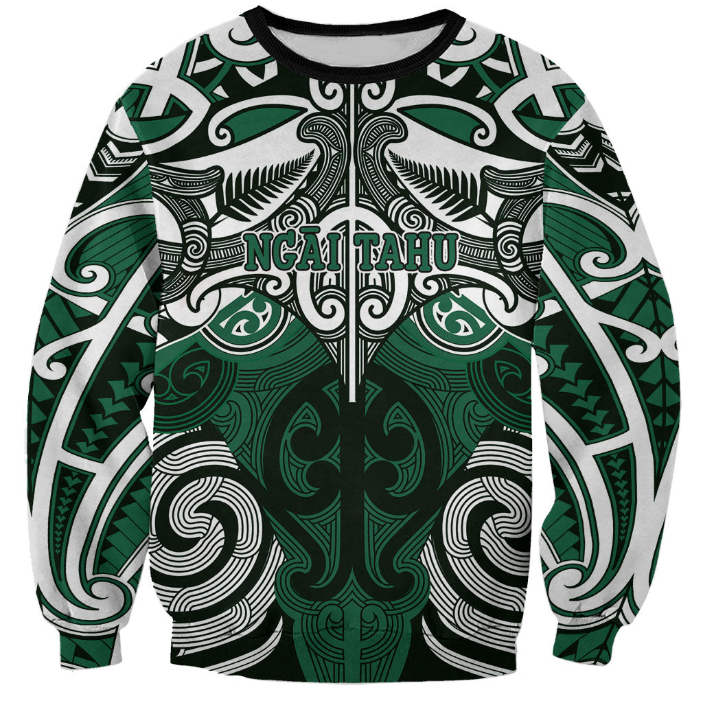 Personalised Maori Ngai Tahu Sweatshirt Silver Fern Kowhaiwhai Art LT01 Unisex Green - Polynesian Pride