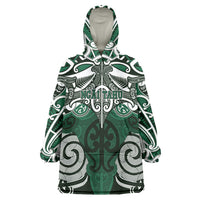 Personalised Maori Ngai Tahu Wearable Blanket Hoodie Silver Fern Kowhaiwhai Art LT01 One Size Green - Polynesian Pride
