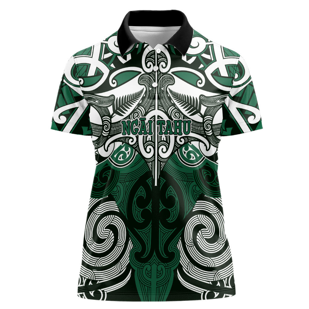 Personalised Maori Ngai Tahu Women Polo Shirt Silver Fern Kowhaiwhai Art LT01 Female Green - Polynesian Pride