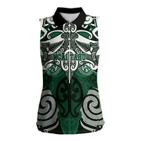 Personalised Maori Ngai Tahu Women Sleeveless Polo Shirt Silver Fern Kowhaiwhai Art LT01 Female Green - Polynesian Pride