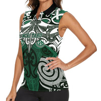 Personalised Maori Ngai Tahu Women Sleeveless Polo Shirt Silver Fern Kowhaiwhai Art LT01 - Polynesian Pride
