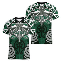 Personalised Maori Ngai Tahu Women V-Neck T-Shirt Silver Fern Kowhaiwhai Art LT01 - Polynesian Pride