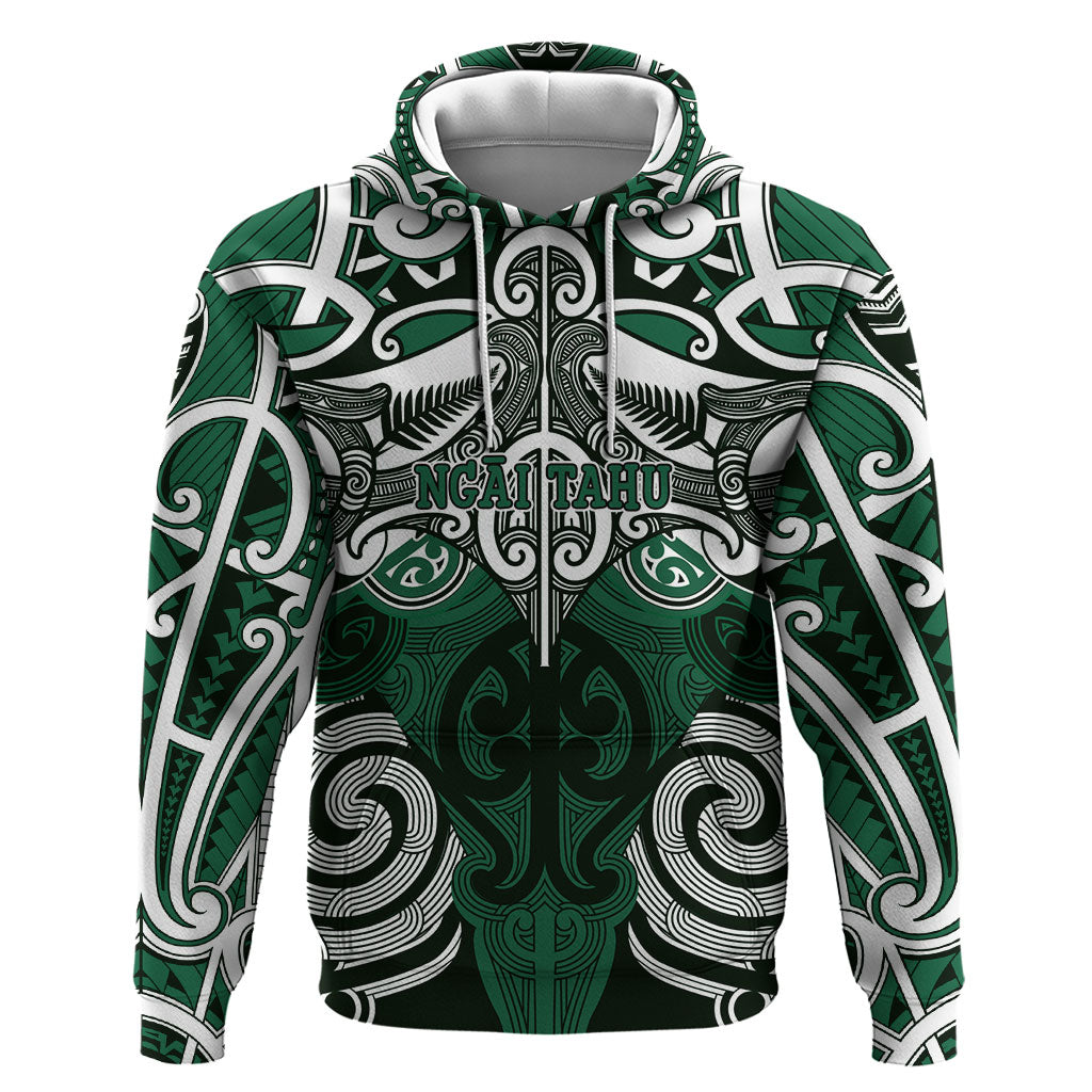 Personalised Maori Ngai Tahu Zip Hoodie Silver Fern Kowhaiwhai Art LT01 Pullover Hoodie Green - Polynesian Pride
