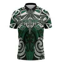 Personalised Maori Ngai Tahu Zipper Polo Shirt Silver Fern Kowhaiwhai Art LT01 Green - Polynesian Pride