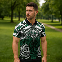 Personalised Maori Ngai Tahu Zipper Polo Shirt Silver Fern Kowhaiwhai Art LT01 - Polynesian Pride