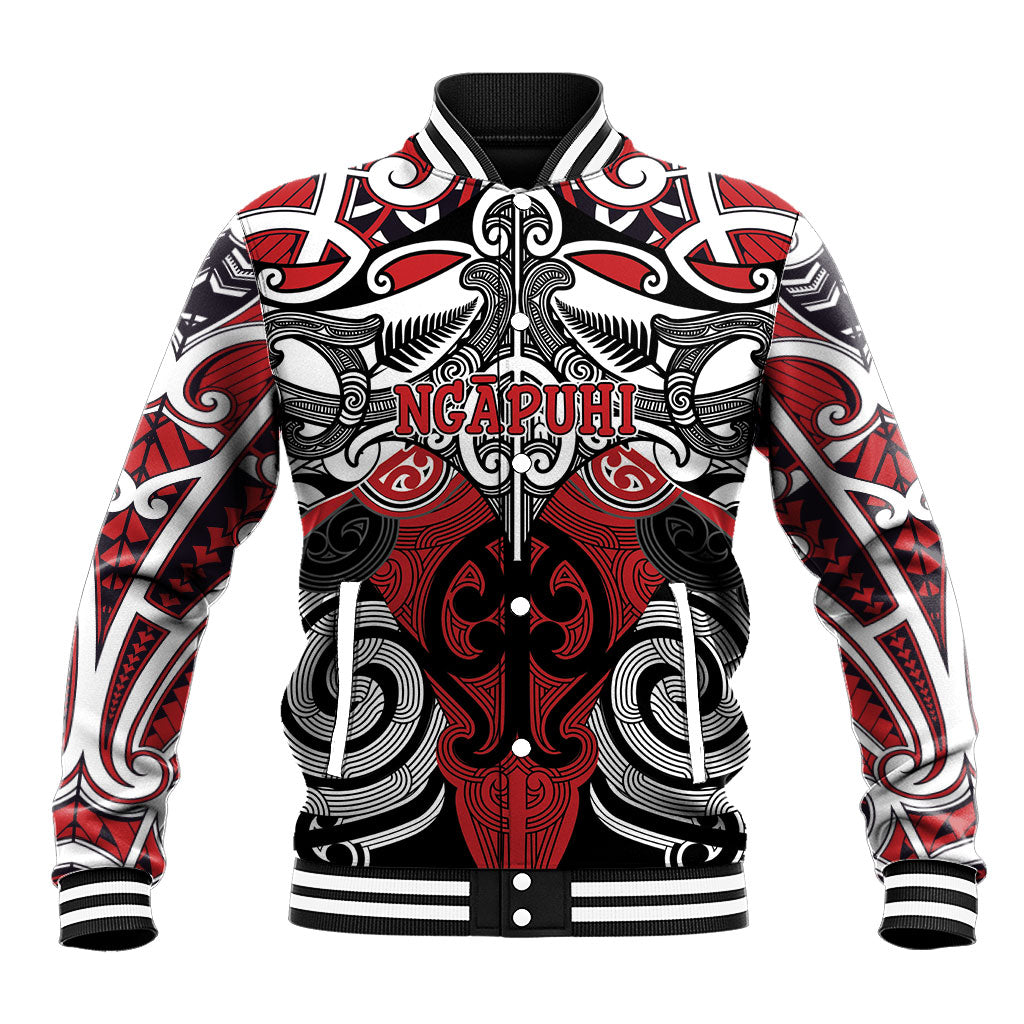 Personalised Maori Ngapuhi Baseball Jacket Silver Fern Kowhaiwhai Art LT01 Unisex Red - Polynesian Pride