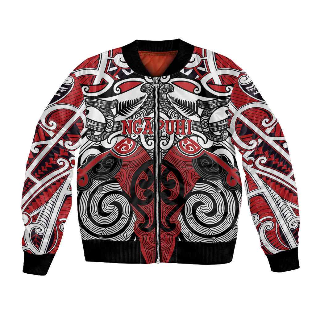 Personalised Maori Ngapuhi Bomber Jacket Silver Fern Kowhaiwhai Art LT01 Unisex Red - Polynesian Pride