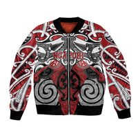 Personalised Maori Ngapuhi Bomber Jacket Silver Fern Kowhaiwhai Art LT01 Unisex Red - Polynesian Pride