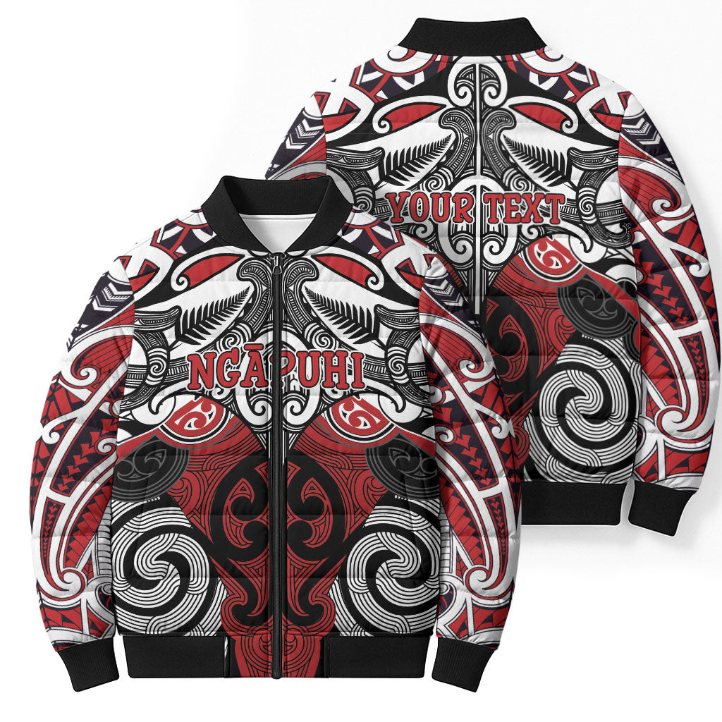 Personalised Maori Ngapuhi Bomber Puffer Jacket Silver Fern Kowhaiwhai Art LT01 - Polynesian Pride