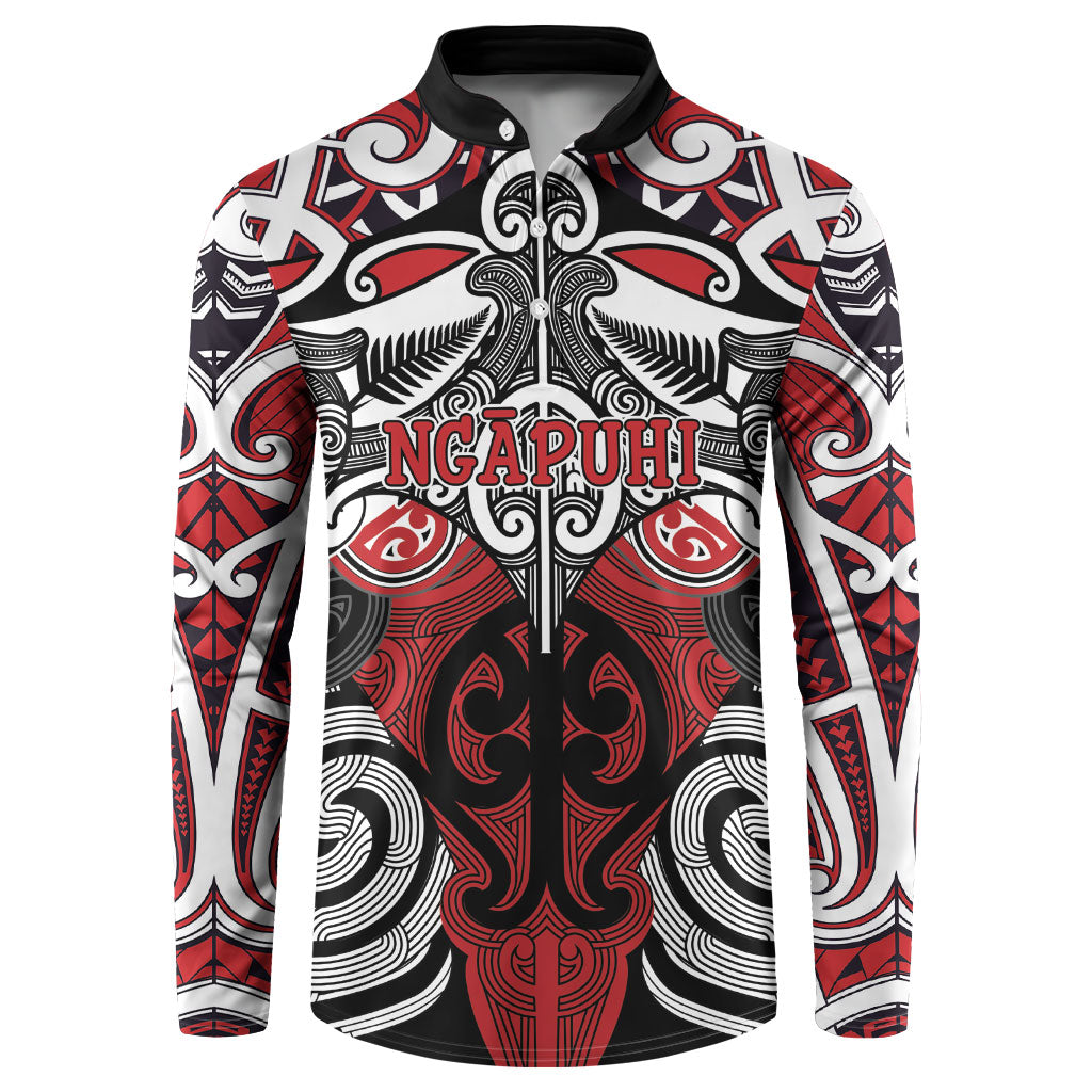 Personalised Maori Ngapuhi Button Sweatshirt Silver Fern Kowhaiwhai Art LT01 Red - Polynesian Pride