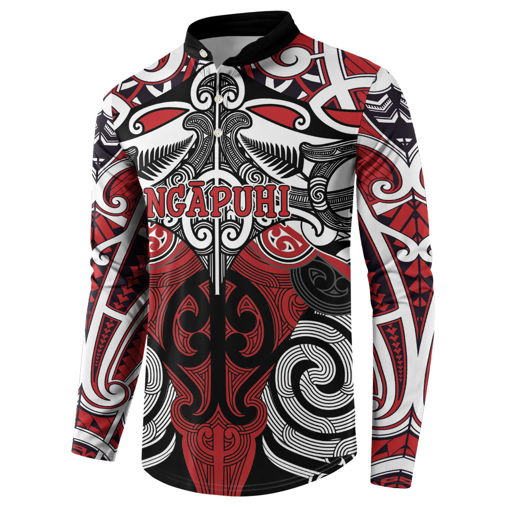 Personalised Maori Ngapuhi Button Sweatshirt Silver Fern Kowhaiwhai Art LT01 - Polynesian Pride