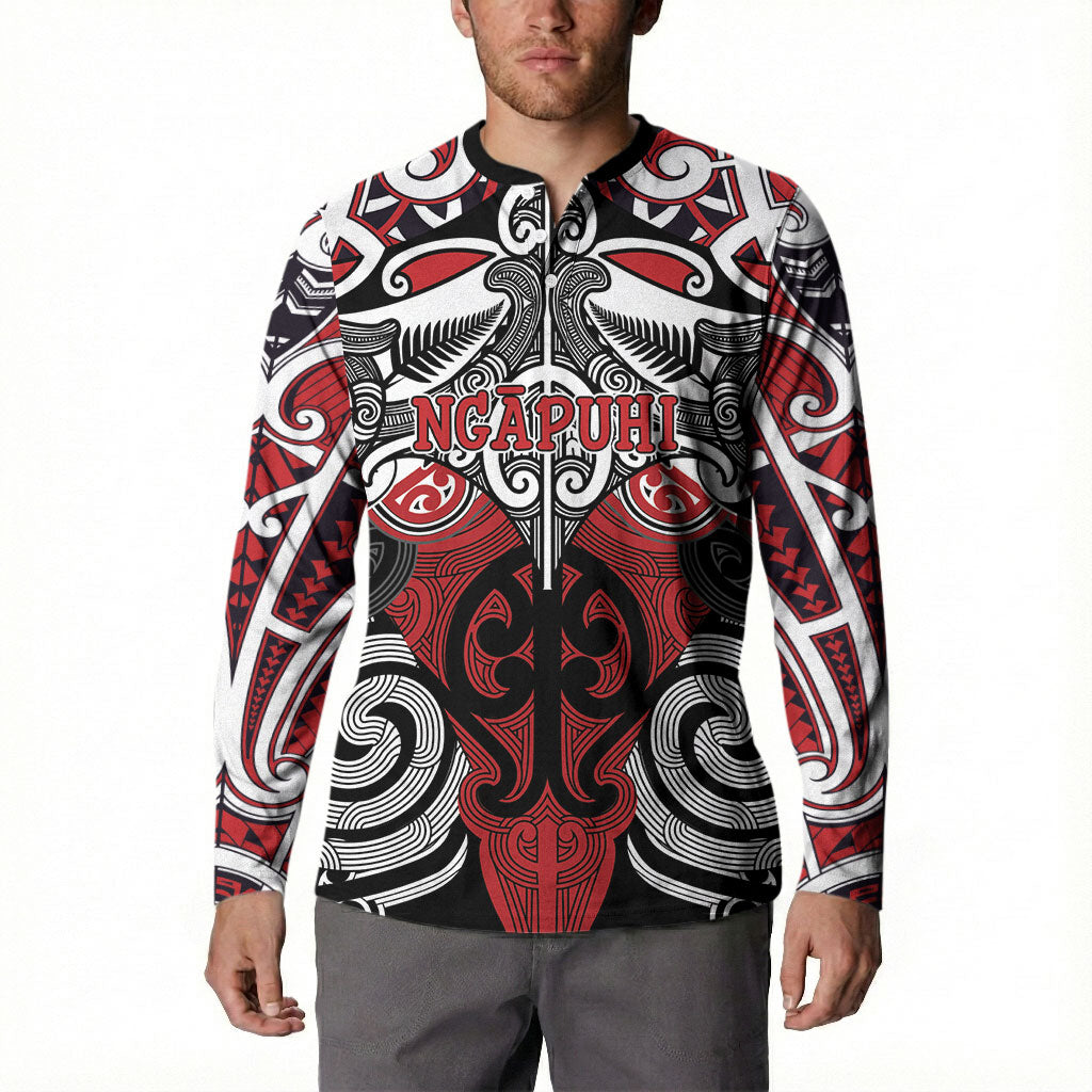 Personalised Maori Ngapuhi Button Sweatshirt Silver Fern Kowhaiwhai Art LT01 - Polynesian Pride