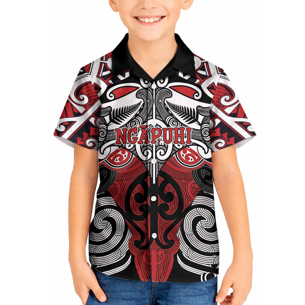 Personalised Maori Ngapuhi Kid Hawaiian Shirt Silver Fern Kowhaiwhai Art LT01 Kid Red - Polynesian Pride