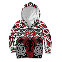 Personalised Maori Ngapuhi Kid Hoodie Silver Fern Kowhaiwhai Art LT01 Zip Hoodie Red - Polynesian Pride