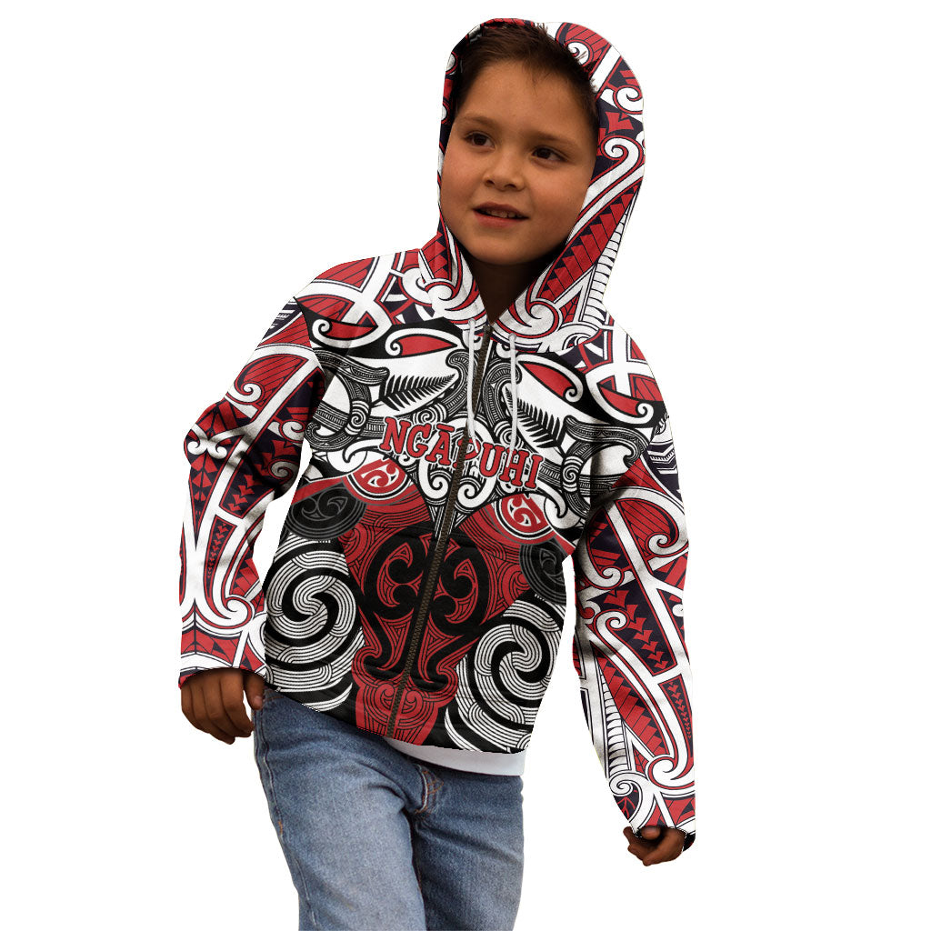 Personalised Maori Ngapuhi Kid Hoodie Silver Fern Kowhaiwhai Art LT01 - Polynesian Pride