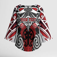 Personalised Maori Ngapuhi Kimono Sleeve Blouse Silver Fern Kowhaiwhai Art LT01 - Polynesian Pride