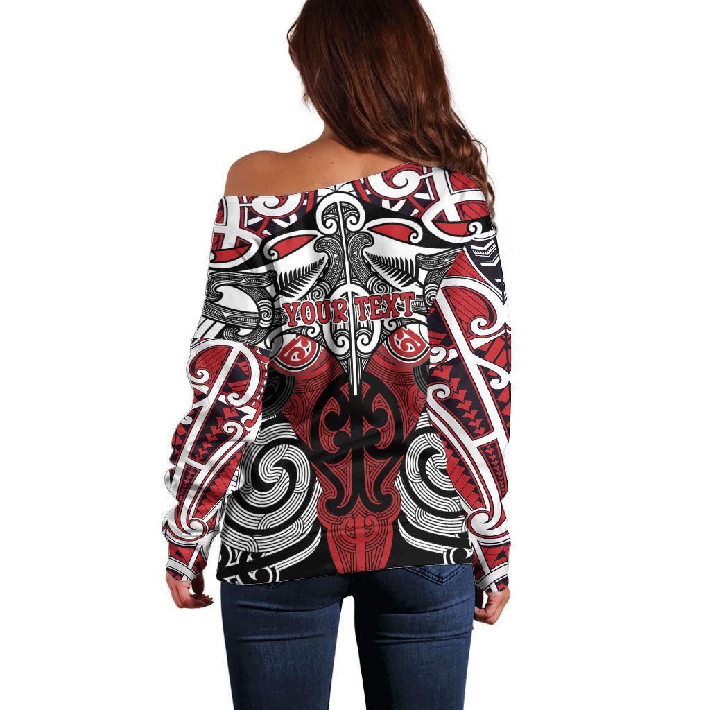 Personalised Maori Ngapuhi Off Shoulder Sweater Silver Fern Kowhaiwhai Art LT01 - Polynesian Pride