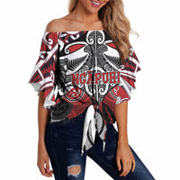 Personalised Maori Ngapuhi Off Shoulder Wrap Waist Top Silver Fern Kowhaiwhai Art LT01 Red - Polynesian Pride
