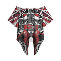 Personalised Maori Ngapuhi Off Shoulder Wrap Waist Top Silver Fern Kowhaiwhai Art LT01 - Polynesian Pride