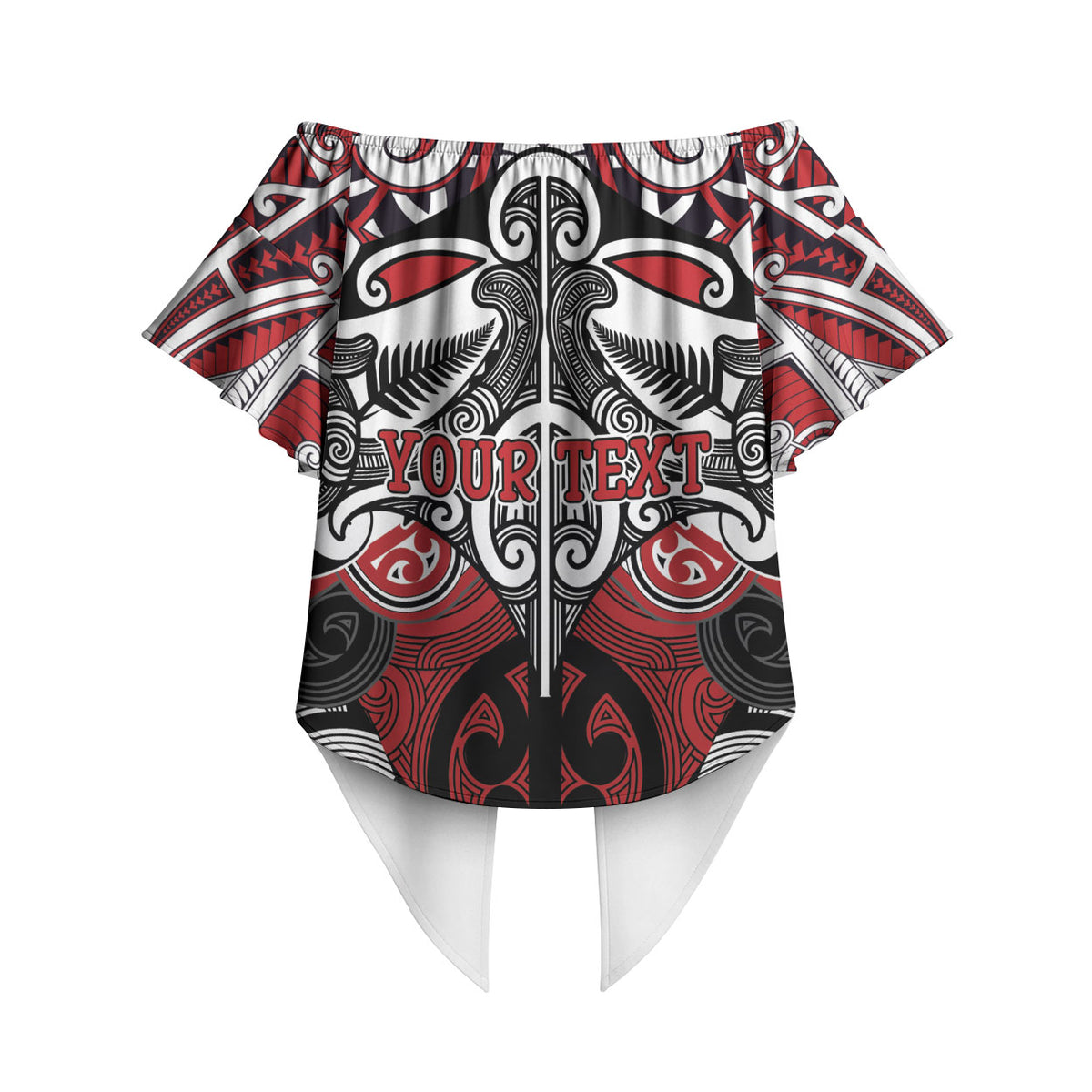 Personalised Maori Ngapuhi Off Shoulder Wrap Waist Top Silver Fern Kowhaiwhai Art LT01 - Polynesian Pride