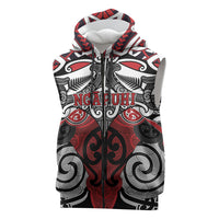 Personalised Maori Ngapuhi Sleeveless Zip Hoodie Silver Fern Kowhaiwhai Art LT01 Red - Polynesian Pride