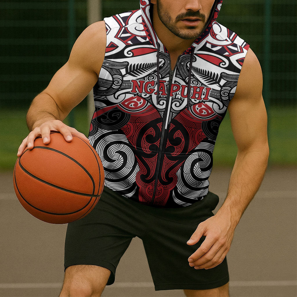 Personalised Maori Ngapuhi Sleeveless Zip Hoodie Silver Fern Kowhaiwhai Art LT01 - Polynesian Pride