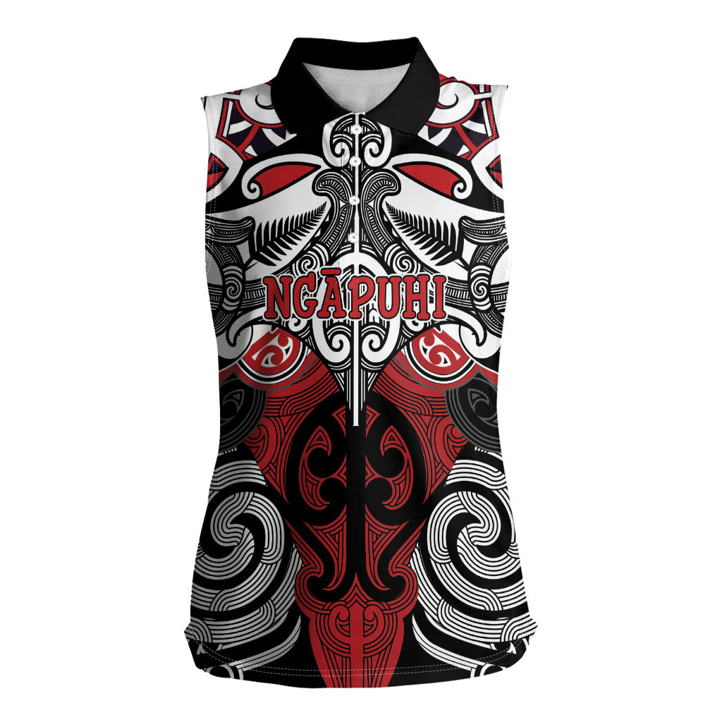 Personalised Maori Ngapuhi Women Sleeveless Polo Shirt Silver Fern Kowhaiwhai Art LT01 Female Red - Polynesian Pride